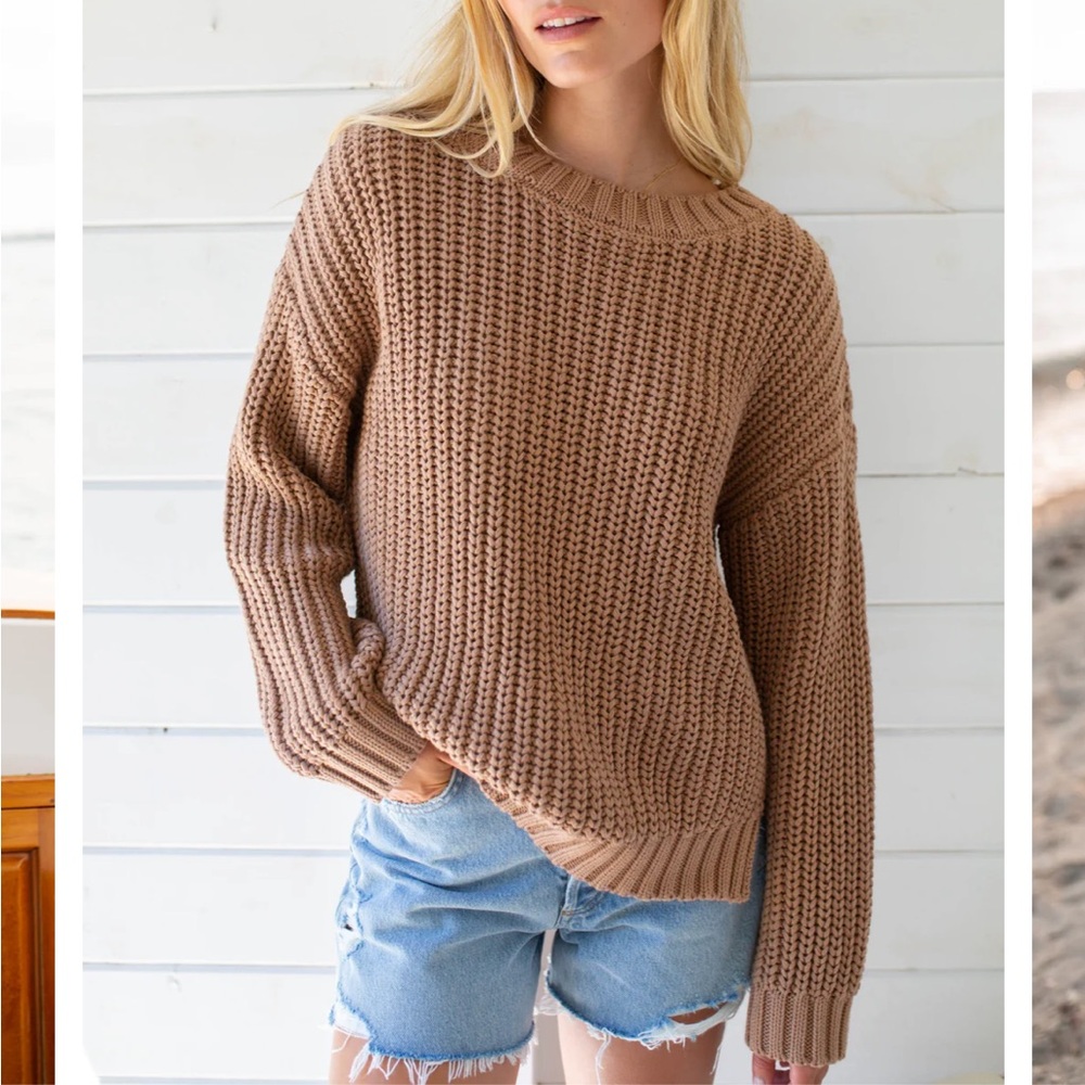 Cozy Tan Knit Sweater Marea The Brand Beach sweater